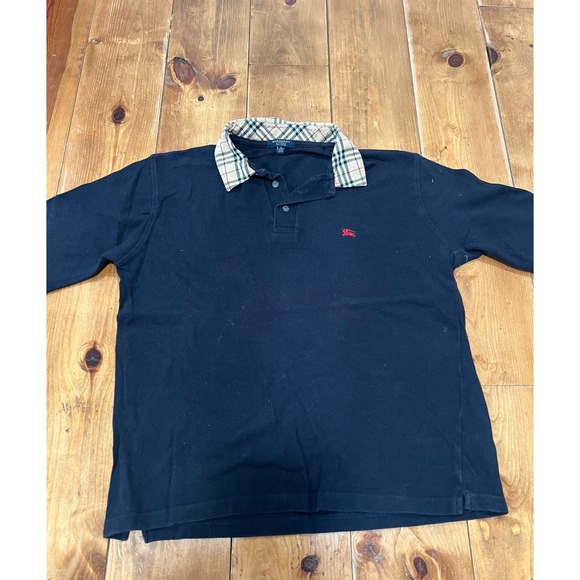 Burberry Other - Burberry London Mens Navy Blue Nova Check Collar Long Sleeve Polo Shirt Size S